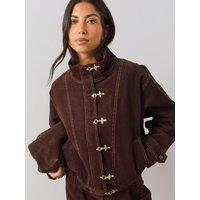 The Very Collection Womens Funnel Neck Cord Frog Fastening Bomber Jacket - Brown