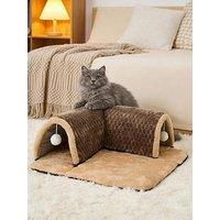 Living And Home Brown Medium Soft Semi-Enclosed Cat Play Tunnel With Hanging Balls, 60Cm W X 60Cm D X 15Cm H