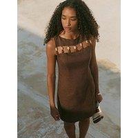 Mint Velvet Bead Detail Linen Shift Dress - Brown
