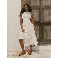 Mint Velvet Broderie Drop Waist Midi Dress - White