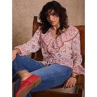 Mint Velvet Pink Geo Print Ruffle Blouse