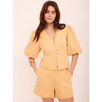 Mint Velvet Linen Puff Sleeve Top - Yellow