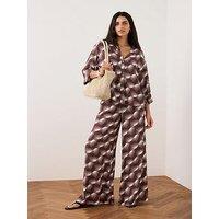 Mint Velvet Burgundy Print Wide Trouser - Red