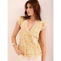Mint Velvet Geo Floral Print Top - Yellow