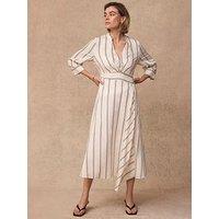Mint Velvet Stripe Wrap Midi Dress - Cream