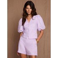 Mint Velvet Lilac Linen Puff Sleeve Top - Purple