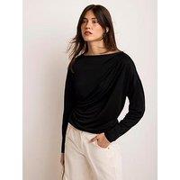 Mint Velvet Black Metallic Ruched Ls Top