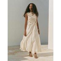 Mint Velvet Crochet Woven Mix Dress - Cream