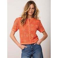 Mint Velvet Sequin Flower Top - Orange