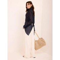 Mint Velvet Navy Longline Tie Back Shirt - Blue