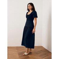 Mint Velvet Woven Mix Midi Dress - Navy