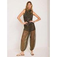 Mint Velvet Plisse Top And Balloon Trousers Set - Gold