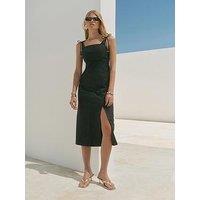 Mint Velvet Tie Black Linen Midi Dress