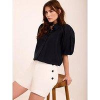 Mint Velvet Navy Ramie Puff Sleeve Top - Blue