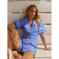 Mint Velvet Blue Linen Puff Sleeve Top