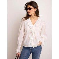 Mint Velvet Ivory Ruffle Front Blouse - White