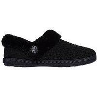 Skechers Cozy Campfire Frosty Promise Quilted Faux Fur Knit Button Slipper W/ Memory Foam - Black Knit/Faux Fur