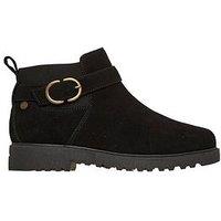 Skechers Arch Fit Marlie Flirty Vibes Wrap Around Buckle Side Zip Low Fashion Bootie W/Arch Fit - Black Suede