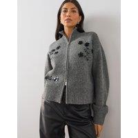 The Very Collection Womens Funnel Neck Zip Embellished Cardigan - Grey