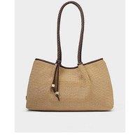 Katie Loxton Nova Raffia Small Shoulder Tote- Natural Raffia / Bitter Chocolate