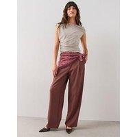 The Very Collection Lace Wrap Relaxed Straight Leg Trousers - Burgundy