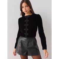 The Very Collection Womens Frogging Detail Cropped Velvet Jacket - Black