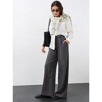 The Very Collection Buckle Waist Wide Leg Tailored Trousers - Grey