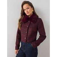 The Very Collection Cropped Boucle Faux Fur Jacket - Purple