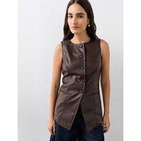 The Very Collection Women'S Pu Button Front Longline Waistcoat - Dark Brown