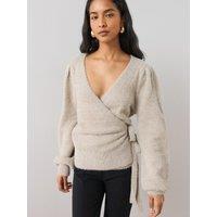 The Very Collection Womens Wrap Tie Waist Tinsel Knitted Cardigan - Silver