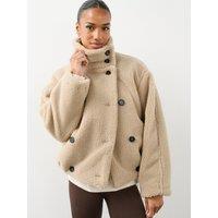 The Very Collection Womens Button-Up Funnel Neck Borg Jacket - Neutral