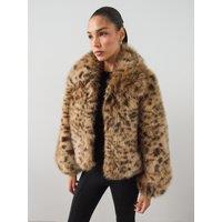 The Very Collection Womens Volume Sleeve Faux Fur Leopard Jacket - Print