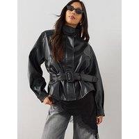 The Very Collection Women'S Belted Pu Jacket Black