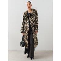 The Very Collection Womens Funnel Neck Belted Coat - Leopard Print