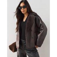 The Very Collection Womens Faux Shealing Relaxed Jacket - Brown