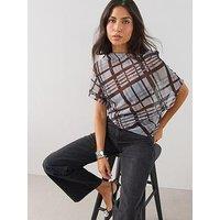 The Very Collection Cowl Neck Checked Blouse - Grey
