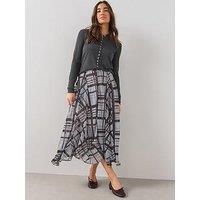 The Very Collection Asymmetric Hem Checked Midi Skirt - Grey