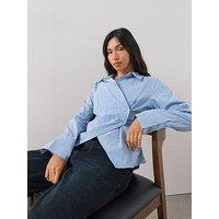 The Very Collection Asymmetric Button Up Stripe Shirt - Blue