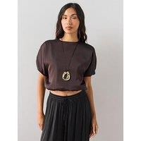 The Very Collection Bubble Hem Satin Blouse - Brown