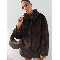 The Very Collection Womens Bonded Faux Shearling Jacket - Brown