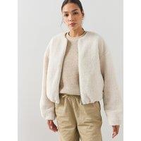 The Very Collection Womens Borg Zip Through Bomber Jacket - Cream