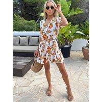 Ax Paris Floral Print Frill Hem Button Up Mini Dress