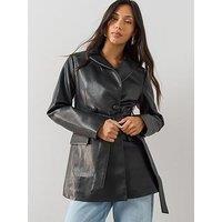 The Very Collection Belted Pu Blazer - Black