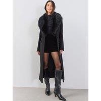 The Very Collection Faux Fur Collar Single Breasted Coat - Black