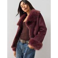 The Very Collection Bonded Suede Jacket With Fur Lining - Burgundy