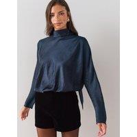 The Very Collection Womens High Neck Tie Back Satin Blouse - Navy