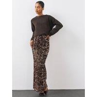 The Very Collection Womens Velvet Sequin Maxi Skirt - Brown
