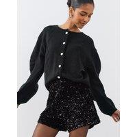 The Very Collection Womens Velvet Sequin High Waisted Shorts - Black
