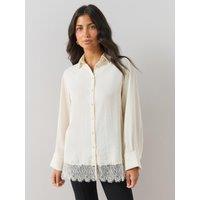 The Very Collection Womens Lace Trim Oversized Shirt - Cream