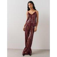 The Very Collection Womens Sequin High Rise Wide Leg Trousers - Burgundy